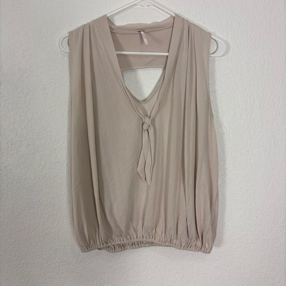 Free People Bone Color V Neck‎ Cutout Back Tank Top Size Small